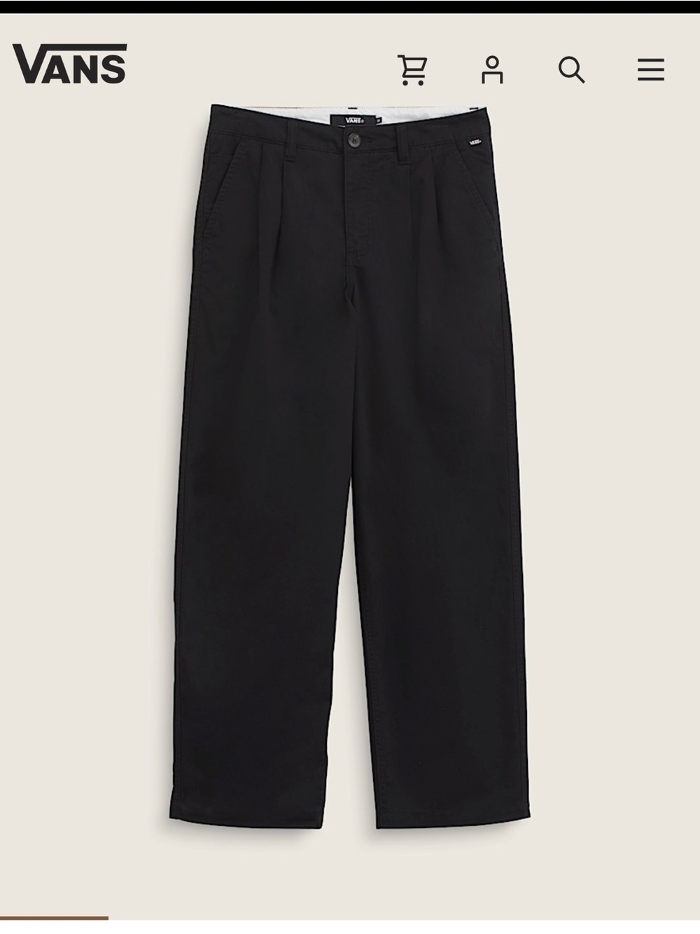 Vans Black Pleated Straight-Leg Chino Pants